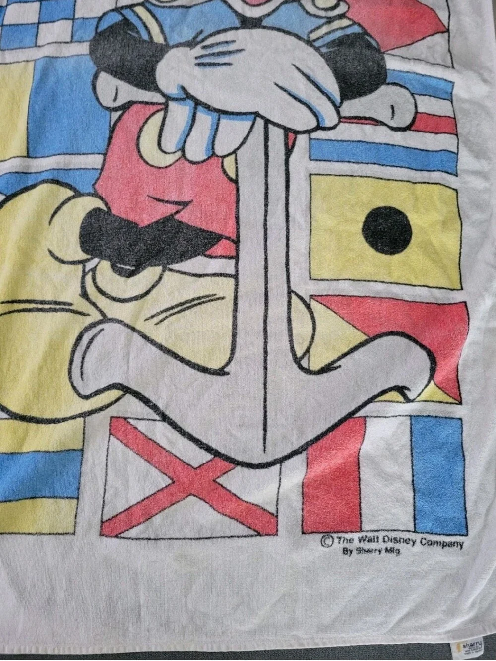 Vintage Mickey Disney Beach Towel Captian Sailor Nautical Shorry 100% Cotton 80s